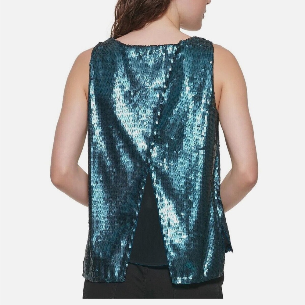 DKNY Teal Sequin Blouse